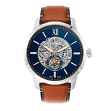 Fossil Reloj para hombre Townsman, movimiento mecánico automático, caja de 48mm de acero inoxidable plateado con correa de piel, ME3154, 48MM, Marrón y Tono Plateado