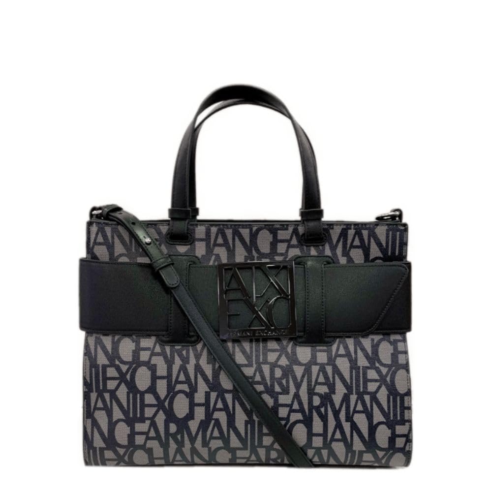 Armani Exchange Bolso Grande con Logotipo de Satchel Tote Bag, Big Mujeres, Beige/Black, Einheitsgröße