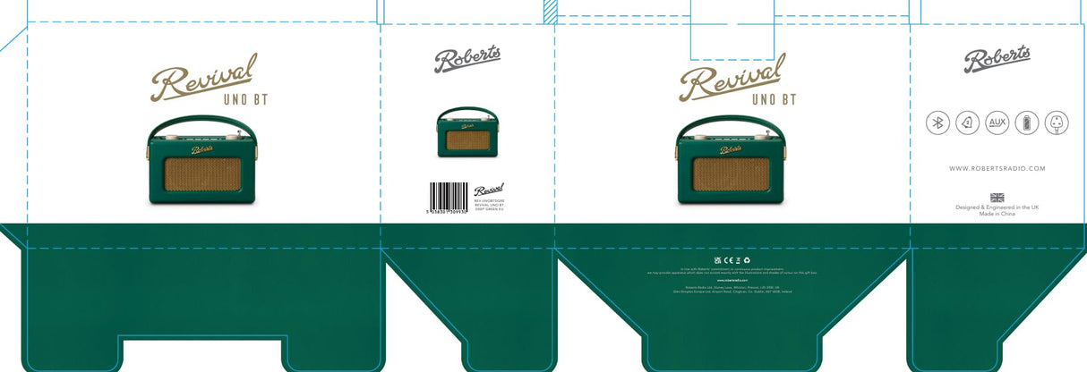 Roberts Revival Uno BT Dab+/FM/Bluetooth Radio Portátil Reloj Despertador, Verde Oscuro