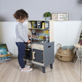 Janod - La Gran Cocina Mozaïc - Cocina de madera para niños - Cocina equipada con luz y sonido - Cocina de madera con 3 accesorios + 3 cajas de cartón para comida - A partir de 3 años,J06609