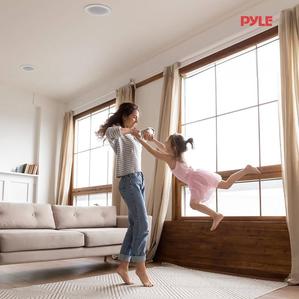 Pyle Altavoces empotrables, Bluetooth,Techo, Pared, 6.5”, 200W, 2 vias, Parrillas Redondas y cuadradas Intercambiables, Estereo