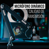 PodMic de RØDE - Micrófono dinámico con calidad broadcast con soporte giratorio integrado para producción de podcasts, transmisión en streaming, juegos y grabación de voz