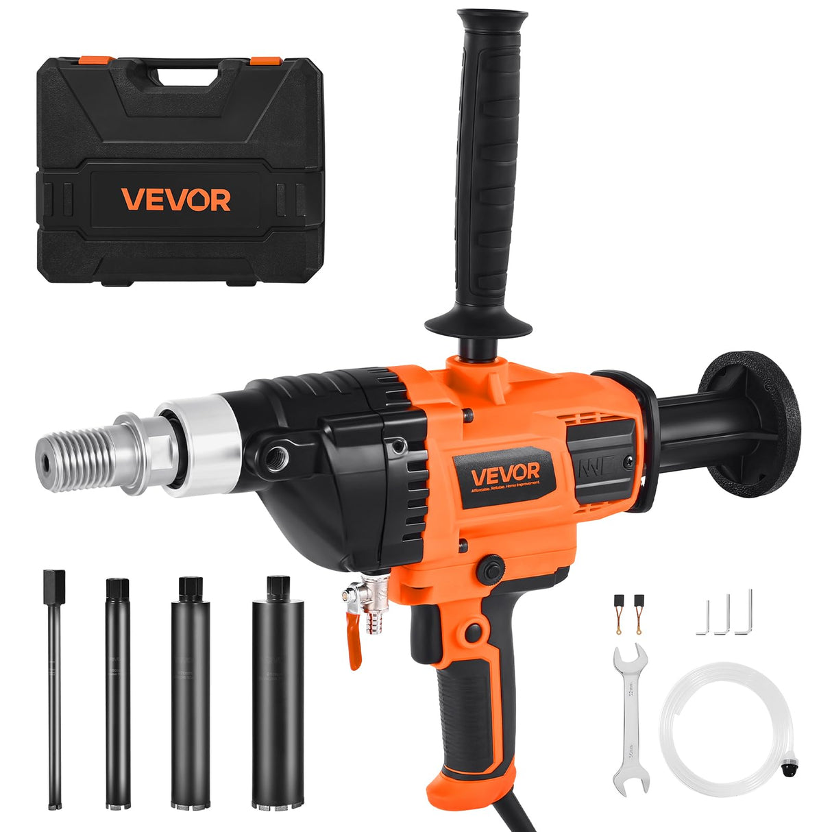 VEVOR Perforadora de Diamante, Perforadora Portátil de Núcleos en Seco y Húmedo de Velocidad Variable de 0 a 1800 RPM con 4 Brocas, Diámetro de Perforación de 20-160 mm para Hormigón, Ladrillo, Piedra