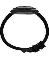 Timex Q - Reloj de 38 mm para hombre, color negro sintético, esfera negra de dos piezas, caja color bronce TW2V38200