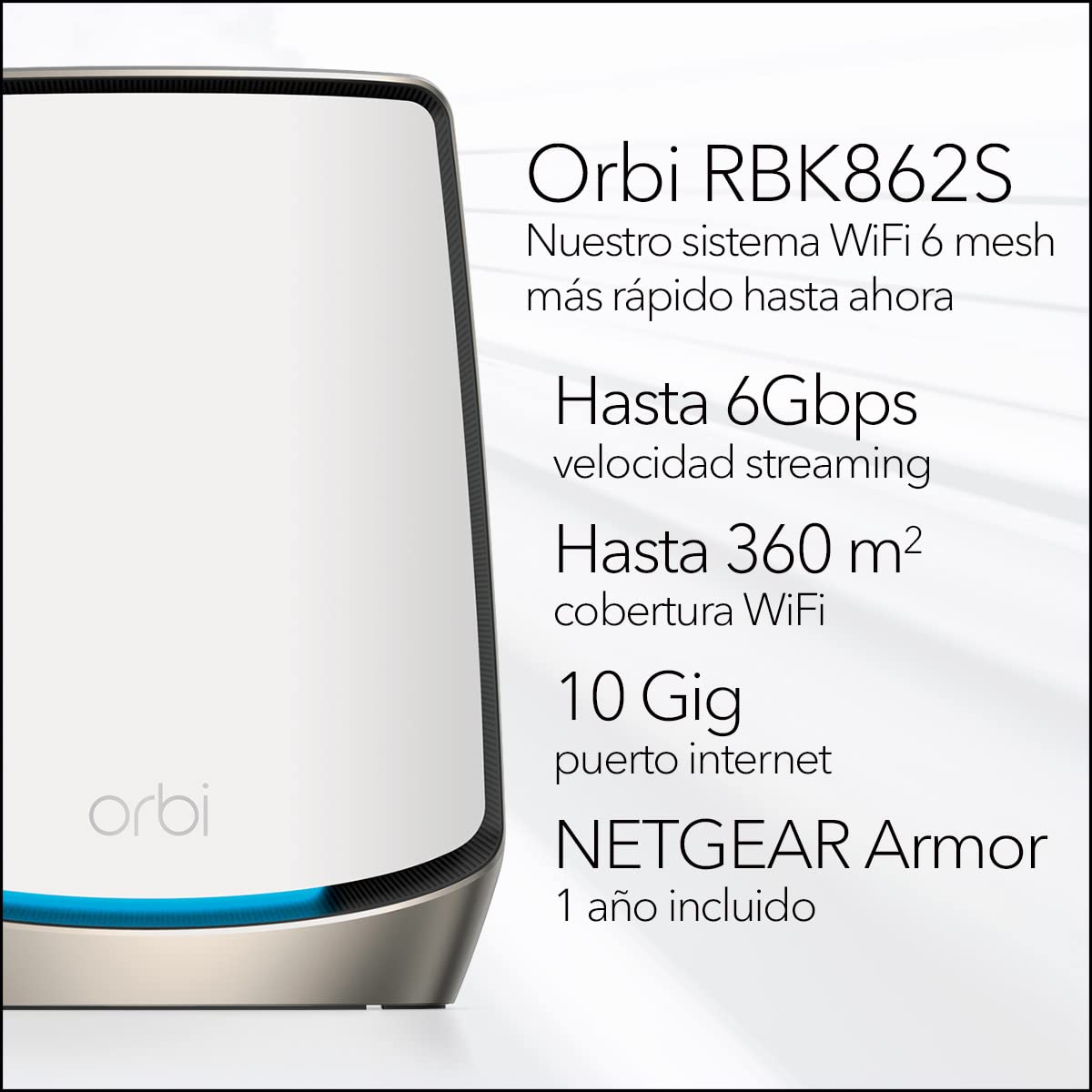 NETGEAR Orbi Mesh WiFi 6 (RBK862S) |WiFi Mesh Router con 1 satélites extensores | Cobertura Mesh Tribanda AX6000 para toda la casa de hasta 360 m2 y 100 Dispositivos