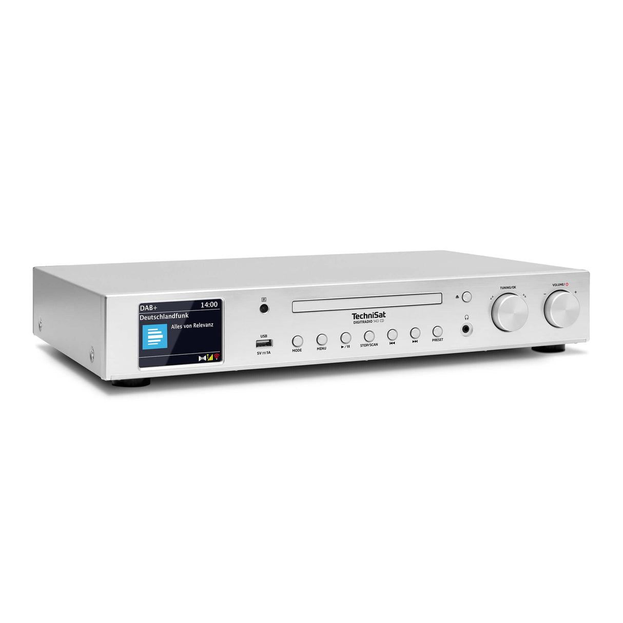 TechniSat DIGITRADIO 143 CD (V3) - sintonizador HiFi Digital, Radio por Internet (Dab+, FM, Bluetooth, Spotify Connect, Reproductor de CD, WLAN, Ancho 43,5 cm, Control de aplicación y Remoto) Plata