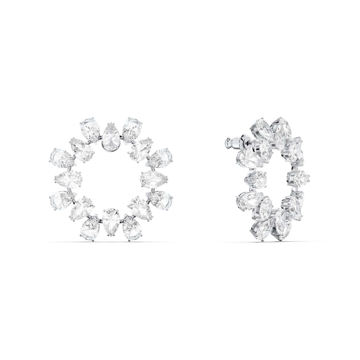 Swarovski Pendientes de aro Millenia, Talla pera, Blancos, Baño de rodio