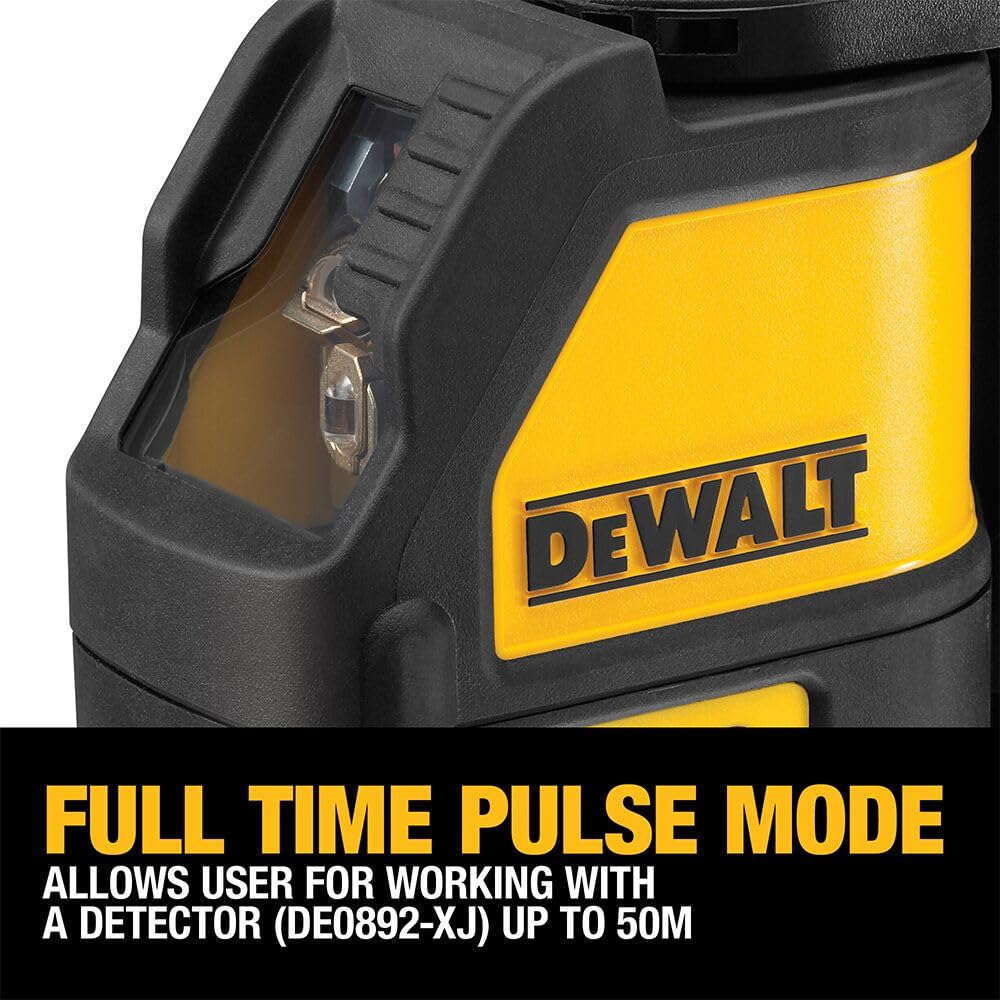 DEWALT DW088K-XJ - Láser Autonivelante de 2 Líneas en Cruz, Alcance de 15m, Base Pivotante, Precisión +/-3mm/10m, Compatible con Detector DE0892, Maletín y Pilas AA Incluidas