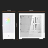 Noua Fobia L111 Blanco Micro ATX para PC Gaming Mini Tower 0.60MM SPCC Ventilador LED ARGB Direccionable Frontal Malla y Panel Lateral de Vidrio Templado Cierre Magnético