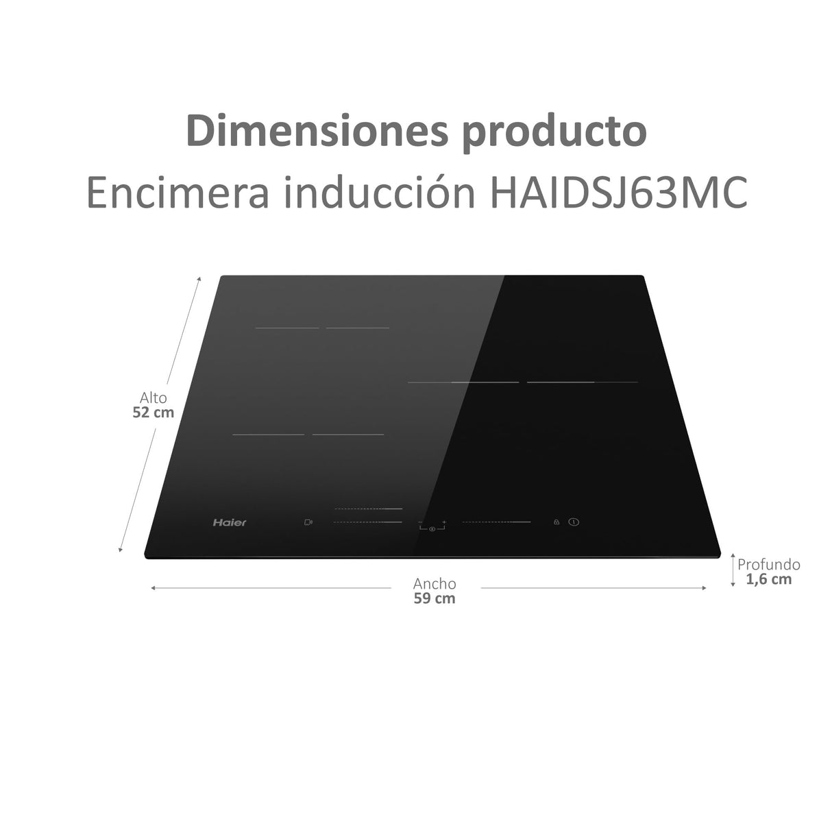 Haier Series 4 HAIDSJ63MC Placa de Inducción, 3 Fuegos, Ancho 60cm, Panel de control táctil Multislider, Conectividad WIFI, 9 niveles de potencia, Paellero Doble Corona, Potencia 7,1KW, Cristal Negro
