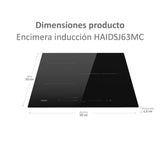 Haier Series 4 HAIDSJ63MC Placa de Inducción, 3 Fuegos, Ancho 60cm, Panel de control táctil Multislider, Conectividad WIFI, 9 niveles de potencia, Paellero Doble Corona, Potencia 7,1KW, Cristal Negro