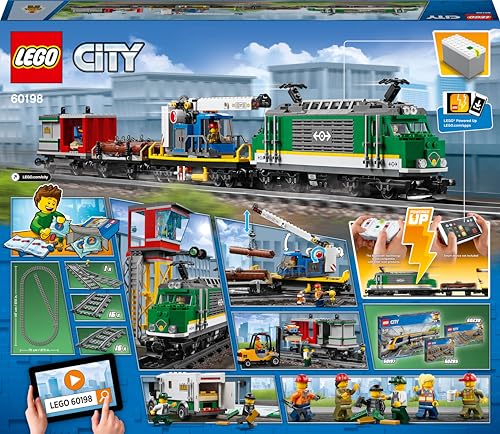 LEGO City Tren de Mercancías con Vehículo Teledirigido - Camión de Juguete, Carretilla Elevadora, 32 Piezas de Vía y & Minifiguras - Regalo para Niños y Niñas de 6+ Años 60198