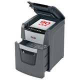 Rexel 2020090XEU - Destructora de Papel Automática Optimum AutoFeed 90X, Corte en Partículas P-4 (4x28 mm), 90 Hojas A4, Papelera Extraíble 34L, Destruye Grapas y Clips, Uso en Oficina