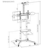 Maclean Soporte para TV sobre ruedas 37-70″ | Carrito móvil con 2 estantes ajustables en altura, estante para cámara VESA 600 × 400, gestión de cables | capacidad de carga 45 kg | acero negro | MC‑113