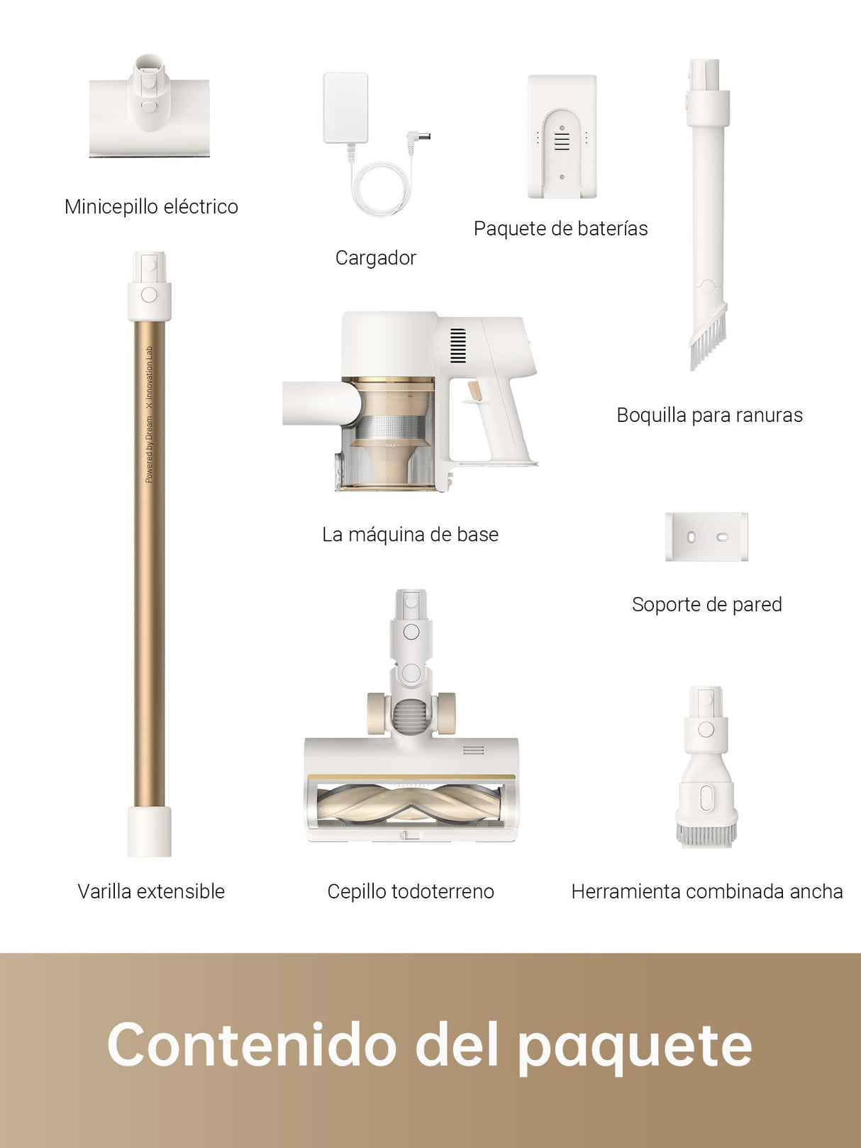 DREAME R10 Aspiradora sin Cable, 120 AW Aspiradora Escoba sin Cable, 60 Min Filtración Avanzada, Cepillo Multisuperficie, Luz LED, Adecuado para Limpiar Pelos de Mascotas, Polvo, Alfombra