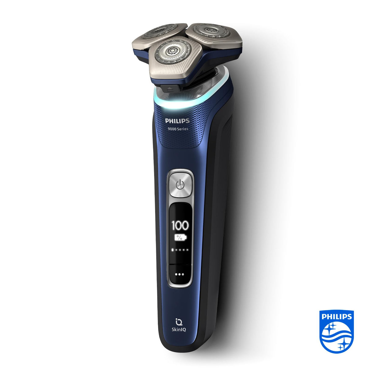Philips Serie 9000 Afeitadora Eléctrica Hombre, Máquina de Afeitar Barba con Barbero, 60min de uso, En Seco y Húmedo, Recargable, Centro de Limpieza, Base Carga Iluminada, 4 Cartuchos, S9980/74, Azul