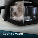 Philips Airfryer Serie 5000 Dual Basket con vapor - 9L, tecnología RapidAir Plus, 19 funciones en 1, 90% menos de grasa, Air Steam, 2 cestas, 2 tamaños, Cocina a vapor, Accesorios (NA550/00)