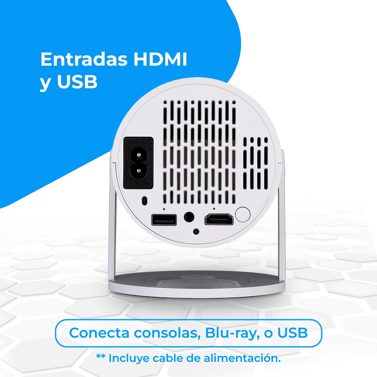 NK Mini Proyector Portátil - Resolución Full HD 1080P (Soporta 4K), Android, WiFi, Bluetooth, Mirror Link, Cristal 2.69" LCD, Altavoz Incorporado, HDMI y USB, Rotación 180°, (10'8 x 10'3 cm)
