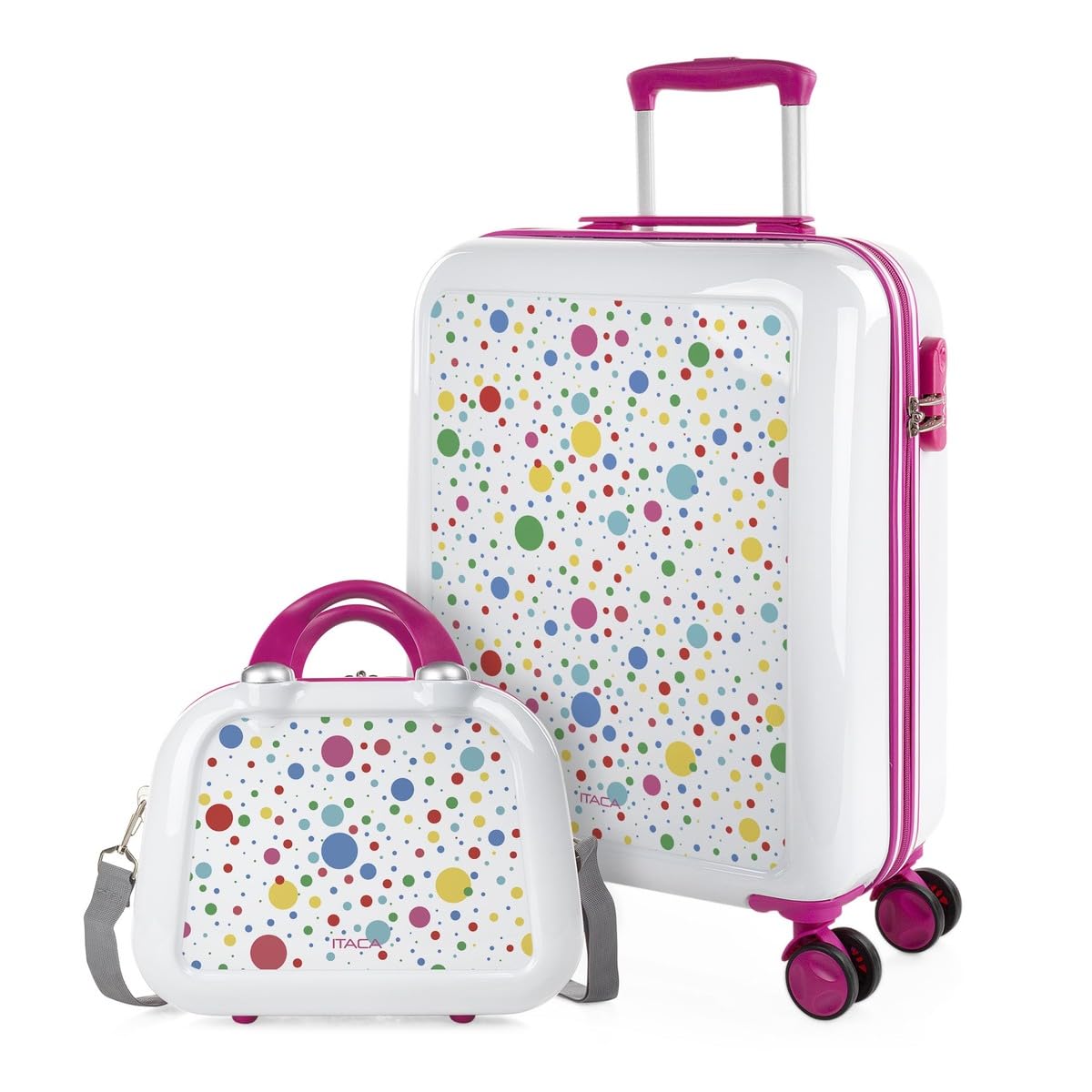 ITACA - Maleta Mediana rígida con 4 Ruedas giratorias, Cierre Seguro Candado de Combinación y diseño Resistente, Apta para 23 Kilos Viajes Largos y escapadas. con Neceser, Blanco