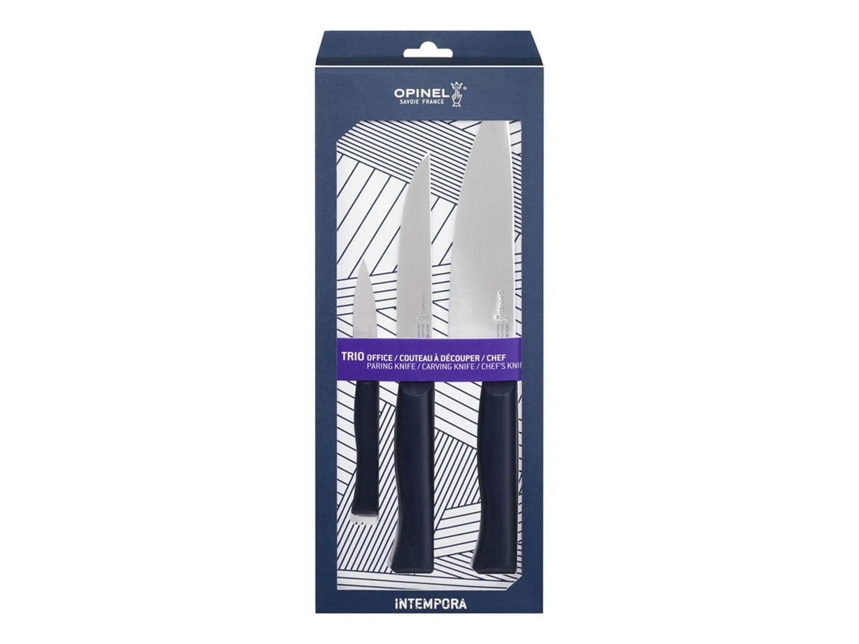 Opinel - Estuche Trio Intempora, 1 Cuchillo de Chef, 1 Cuchillo para Cortar, 1 Cuchillo de Oficina - Acero Inoxidable, Polioximetileno, Full Tang - Garantía de por Vida