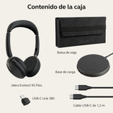 Jabra Evolve2 65 Flex UC - Auriculares inalámbricos Bluetooth para Trabajo híbrido, cancelación Activa del Ruido, conectividad USB-C, diseño Plegable, Carga inalámbrica, tecnología de micrófono