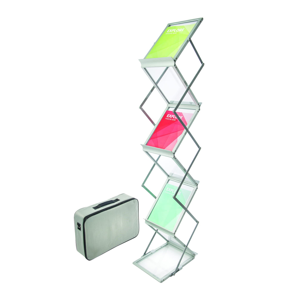 Deflecto - Expositor plegable (aluminio, con maleta de transporte, 6 niveles, A4)