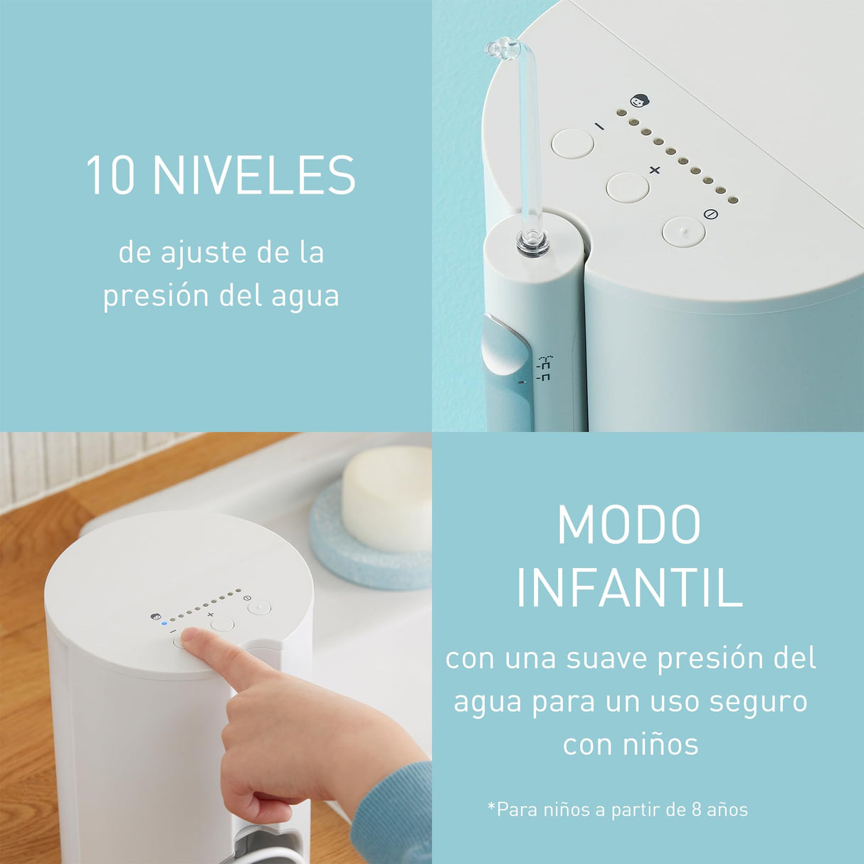 Panasonic EW1614AW503-PACK Family Irrigator Oral Dental, Chorro Ultrasónico, Modo Infantil, 10 Ajustes de Presión, IPX7, Ortodoncia, 5 boquillas, alimentado por Red Eléctrica, Blanco