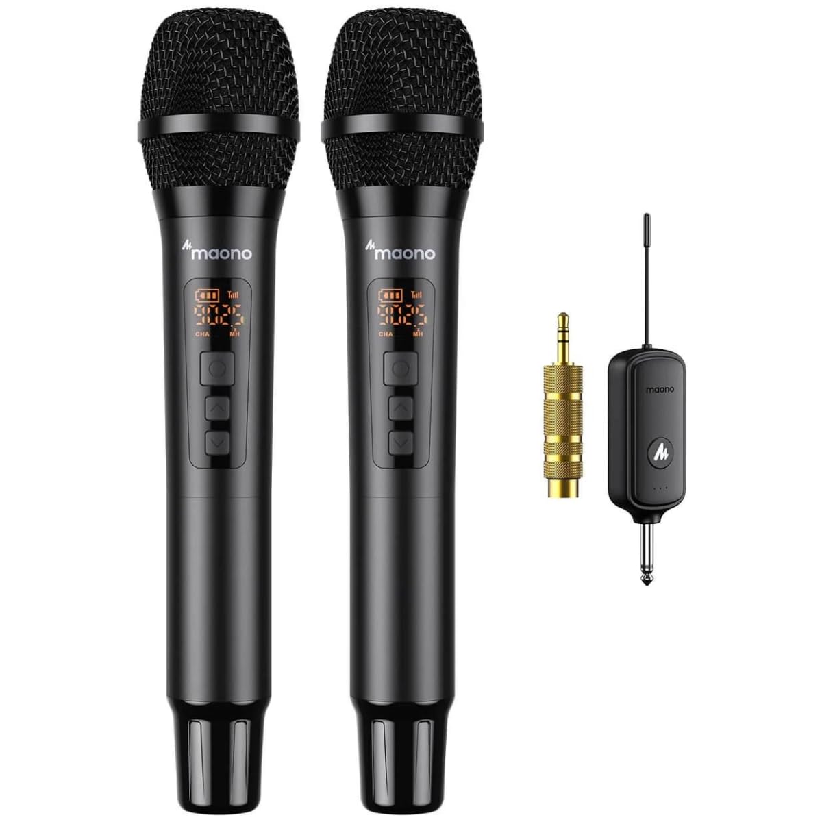 Maono WM760 A2 - Sistema de micrófono inalámbrico con 2 micrófonos y Receptor, Color Negro