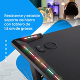 NK Mesa Escritorio Gaming con LED (120x60cm) - Portavasos y Botellas, Soporte Auriculares/Cascos, Gestión de Cables, Gaming Desk, Tabla 1.5cm (Resistencia) Peso Máximo 100kg (Rosa)