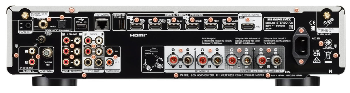 Marantz Stereo 70s Receptor de A/V de 2 Canales con 8K, Streaming HEOS Built-in, Fono y Radio FM/Dab+ - Plata