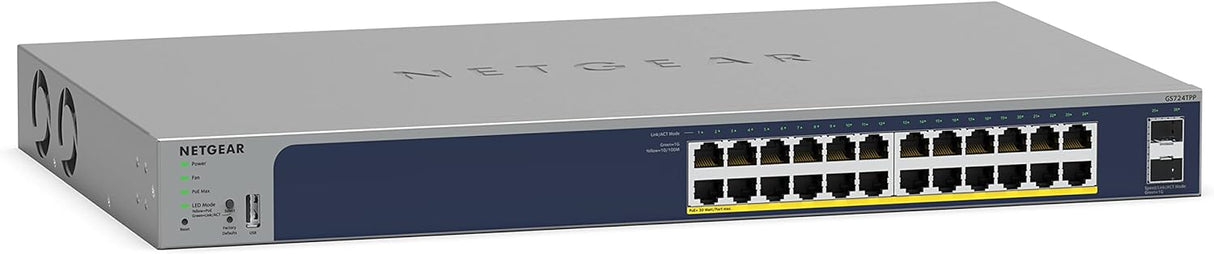 NETGEAR GS724TPPV3 26-Port Managed Gigabit PoE Switch, 24 PoE+ 380W Ports, 2 1 Gigabit SFP Ports, Desktop or Rack and Limited Lifetime Protection