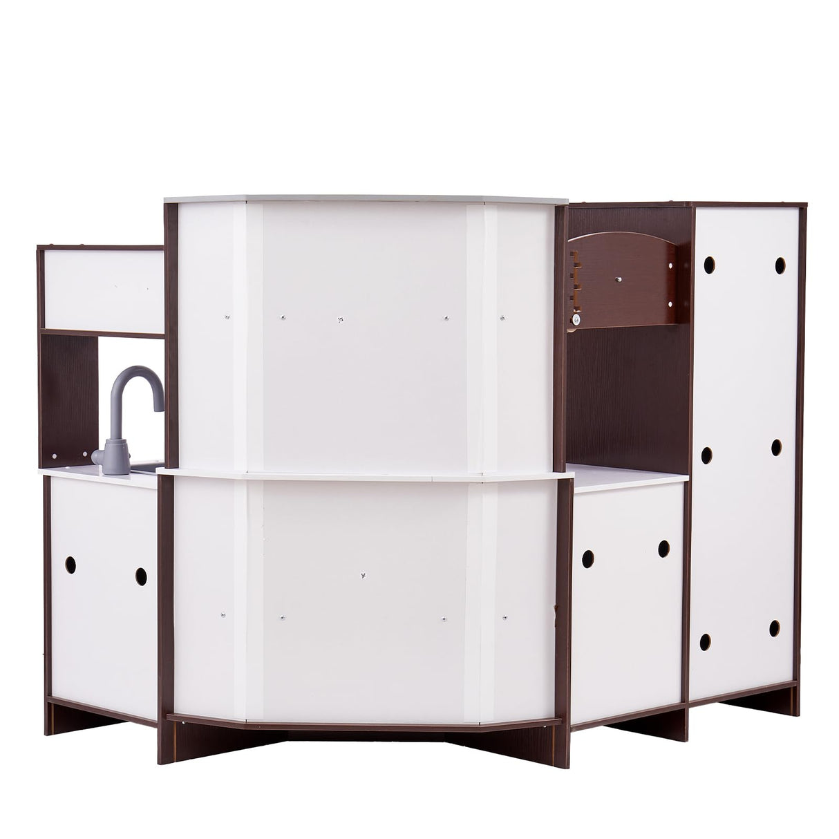 VEVOR Juego de Cocina de Madera de Esquina con Luces y Sonidos, Cocina con Máquina de Hielo, Horno, Fregadero, Reloj, Microondas, Refrigerador y Accesorios para Niños Pequeños y Preescolares, Marrón