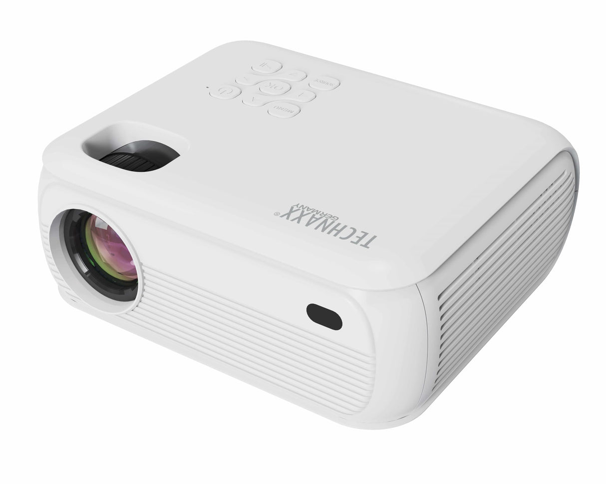 Technaxx Proyector Inteligente – Full HD 1080p Nativo – Licencia Oficial de Netflix – Imagen de 120" – 200 Lúmenes ANSI – Wi-Fi Doble Banda, Bluetooth, HDMI, USB, Altavoz Integrado - TX-332
