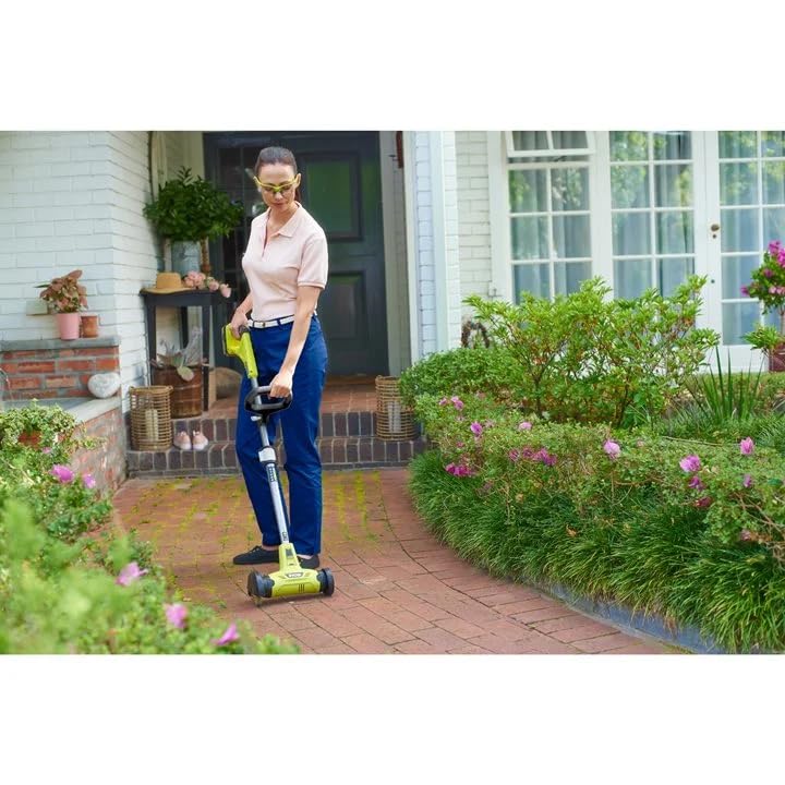 RYOBI - Limpiador de Juntas Sin Cable 18V ONE+ - Limpieza de Terrazas, Calzadas, Bordes de Piscinas - Mango Ergonómico, Tubo Telescópico - Buena Autonomía - Batería 2Ah, Cargador 1,5A, Cepillo Alambre