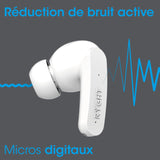 RYGHT - Pulse ANC - Auriculares Bluetooth inalámbricos con tecnología de reducción de Ruido (Active Noise Canceling) - Autonomía 6H + 30H de Carga en la Caja - Blanco