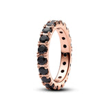 Pandora Timeless Anillo chapado en oro rosa de 14 quilates con cristal negro, talla 52