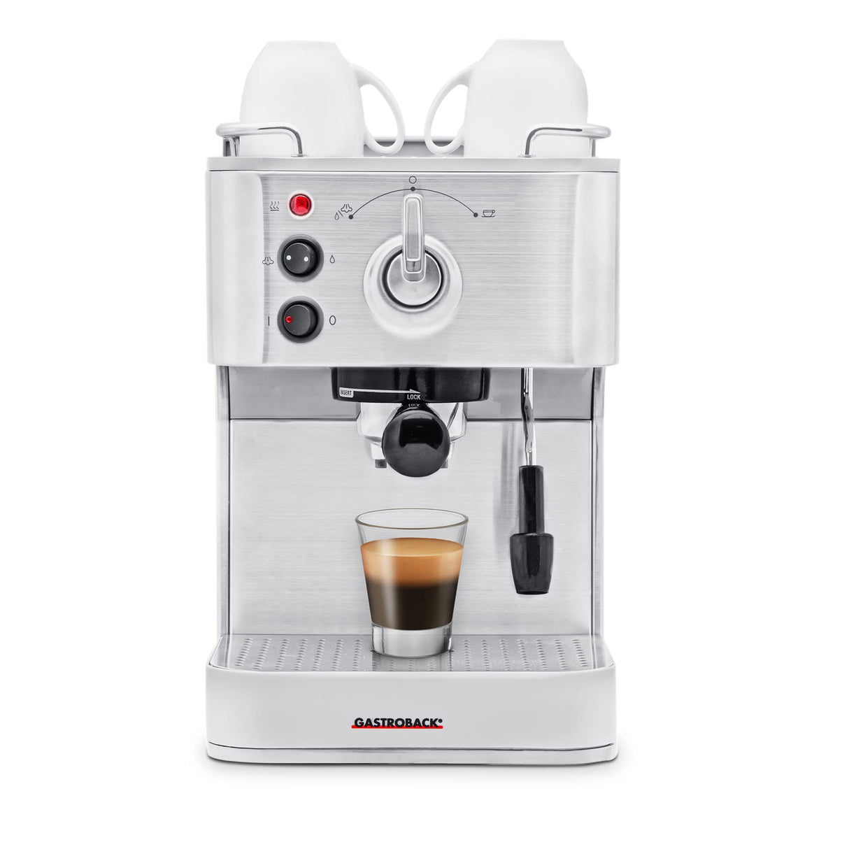GASTROBACK 42606 Design Espresso Plus Cafetera Puls, 1250 W, 1 Liter, 0 Decibeles, Acero Inoxidable, Plata