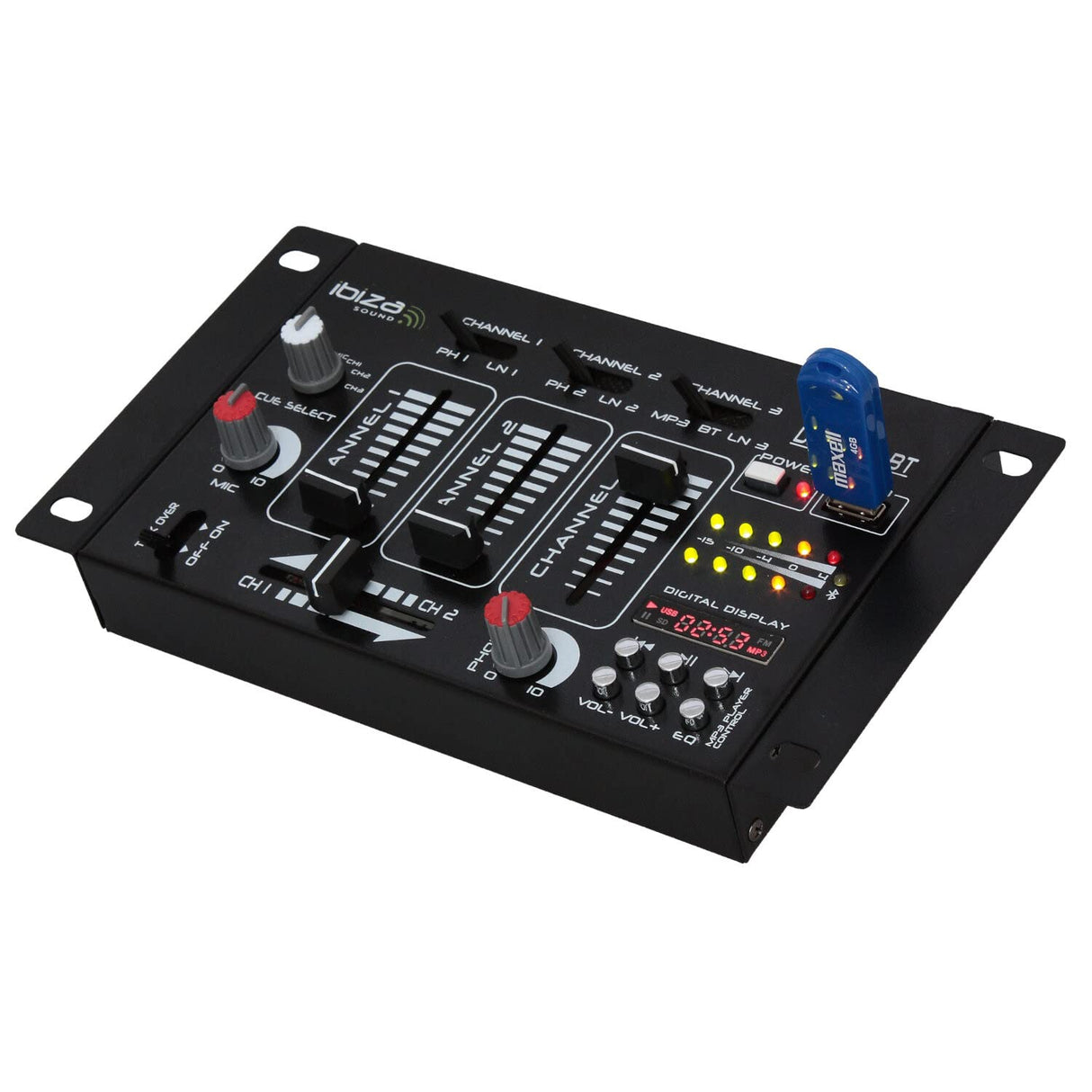 Ibiza - DJ21USB-BT - Mezclador de 4 vías/7 canales con varias entradas - Bluetooth y USB - Negro