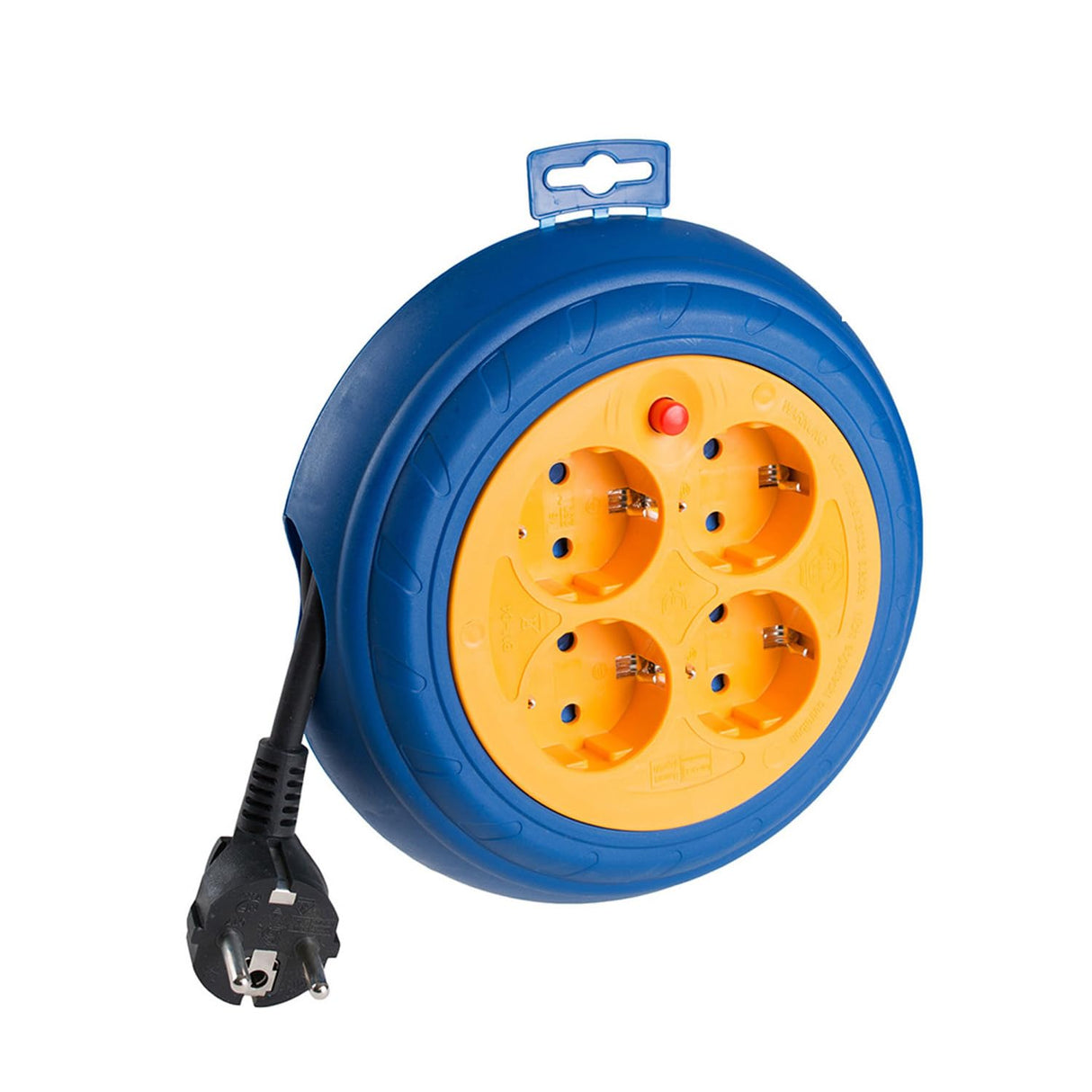 Enrollacables 4 tomas T/TL, con 3 metros de cable 3x1,5mm. Ideal para organizar y conectar múltiples dispositivos de forma segura y eficiente. Perfecto para el hogar o la oficina.
