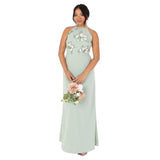 Maya Deluxe Women's Maxi Dress Ladies Sleeveless Halterneck Floral Sequin Embellished A-Line for Wedding Guest Evening Ball Gown Vestido, Green Lily, 48 para Mujer