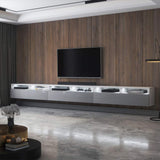 SELSEY REDNAW - Mueble de TV Moderno con 3 cajones, 300 cm, Color Blanco Mate, Gris Brillante, iluminación LED