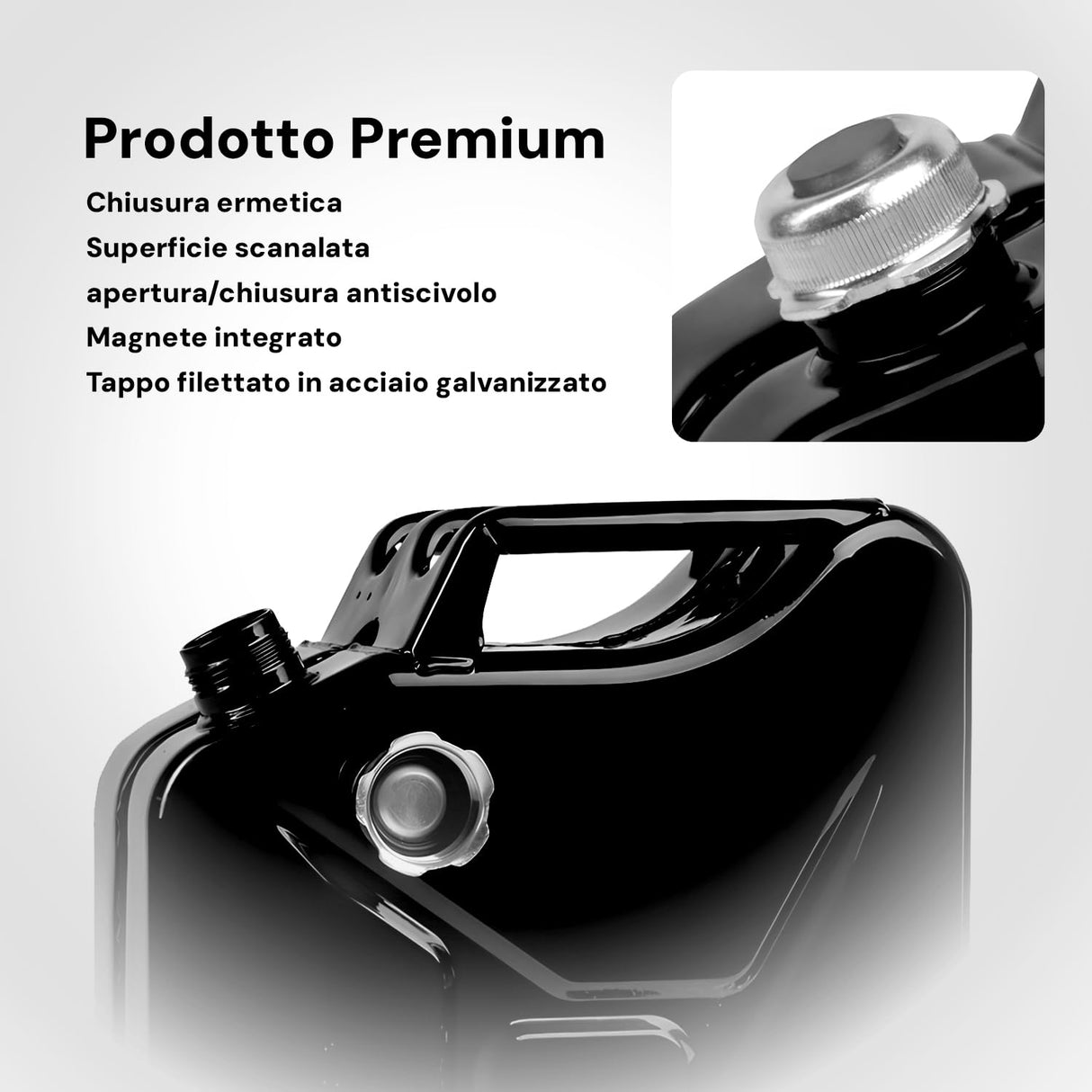 Bidón de combustible apto para gasolina, gasóleo, queroseno – con tapón magnético, pintura epoxi resistente, de metal, 20 l