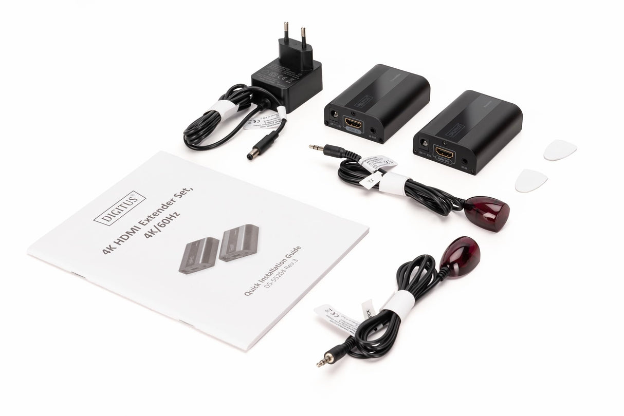 DIGITUS DS-55204 Extensor HDMI - UHD 4K 60 Hz - 70 m mediante cable LAN - Set: Transmisor y Receptor - IR Infrarrojos - HDCP 2.2