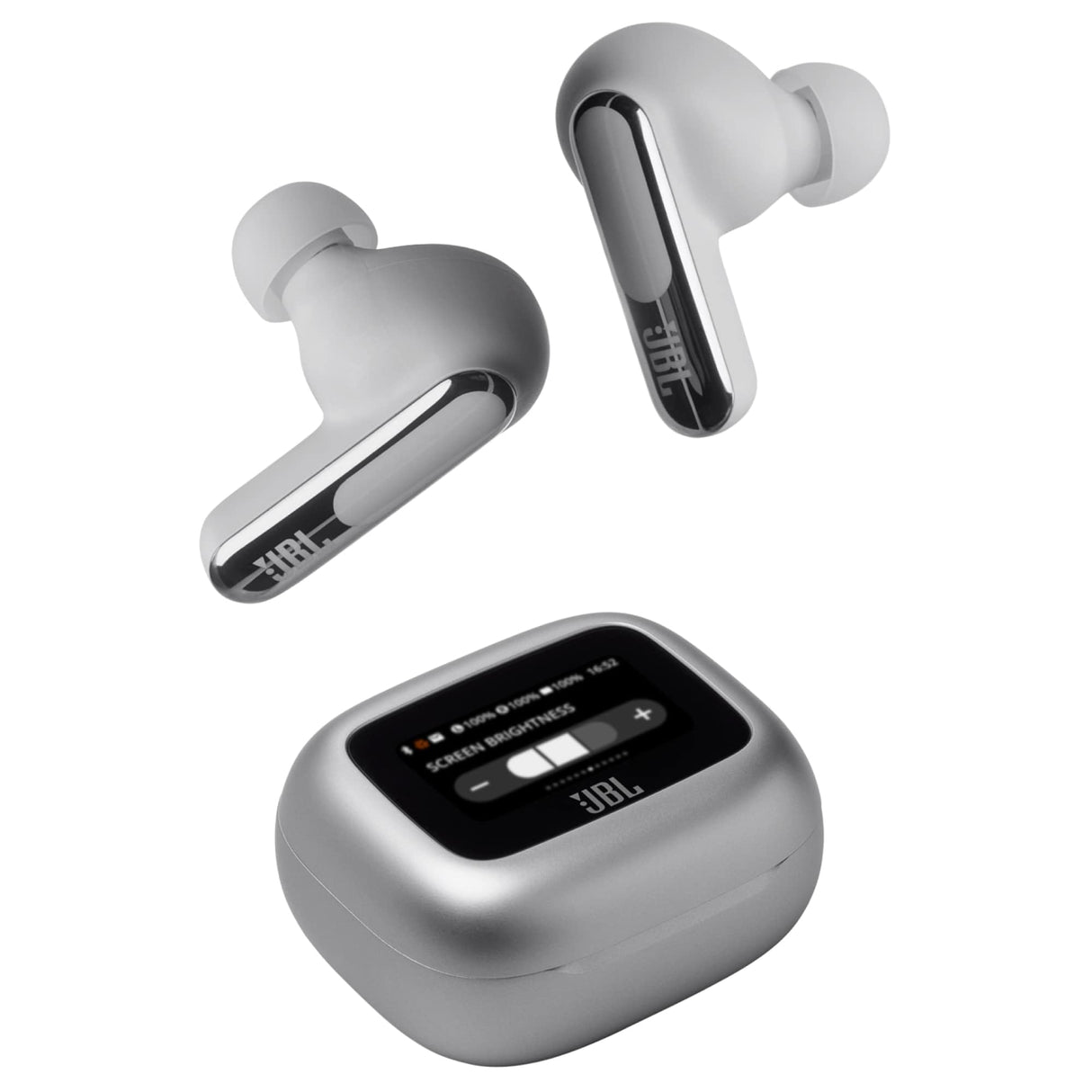 JBL Live Beam 3 Auriculares inalambricos de botón con almohadillas,True Wireless con cancelación de ruido adaptable, hasta 48 horas de reproducción, Bluetooth, audio de alta resolución, plateado