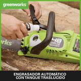 Greenworks 48V (24V x 2) Motosierra a Batería con Motor sin Escobillas, Barra de 35 cm, Velocidad de Cadena de 20 m/s, Autoengrasado, Con dos 4Ah y Cargador Doble, Garantía de 3 Años-GD24X2CS36K4X