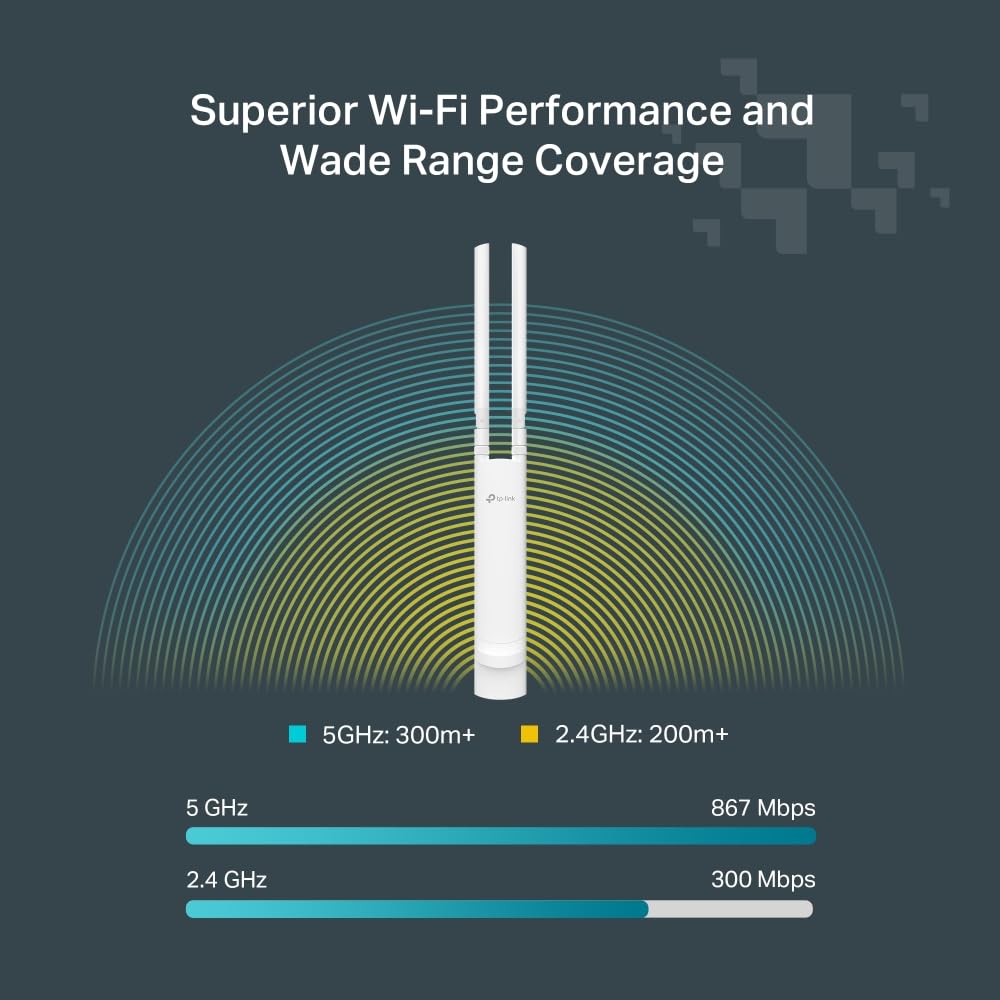 TP-Link Festa F52-Outdoor | Punto de Acceso WiFi 5 AC1200 | IP65 a Prueba de Agua, Ideal para Exteriores, 1× Puerto Gigabit, Gestión centralizada en la Nube Gratuita, Configuración y Uso fáciles.