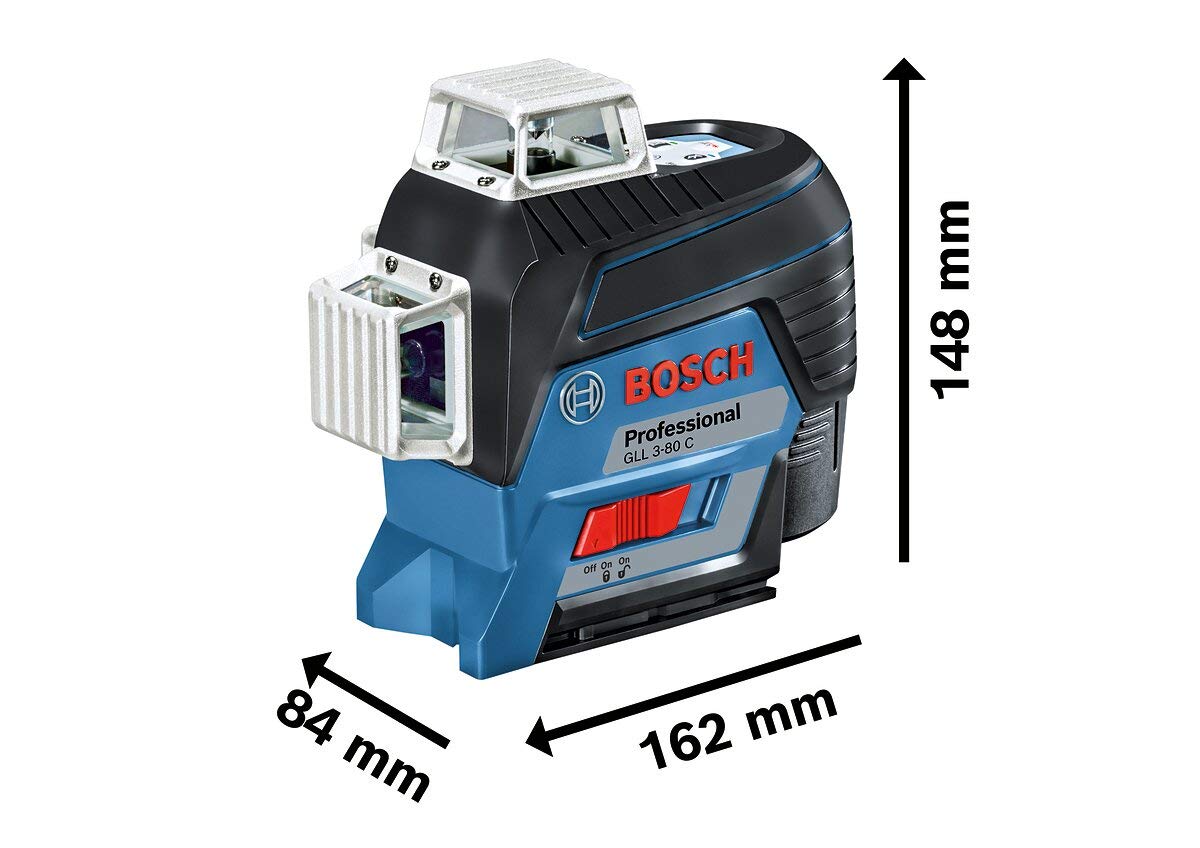 Bosch Professional Sistema 12V Nivel Láser GLL 3-80 C (1 batería 12V + cargador, láser rojo, interior, conexión Bluetooth, alcance hasta 30 m, soporte universal BM1, en L-BOXX)