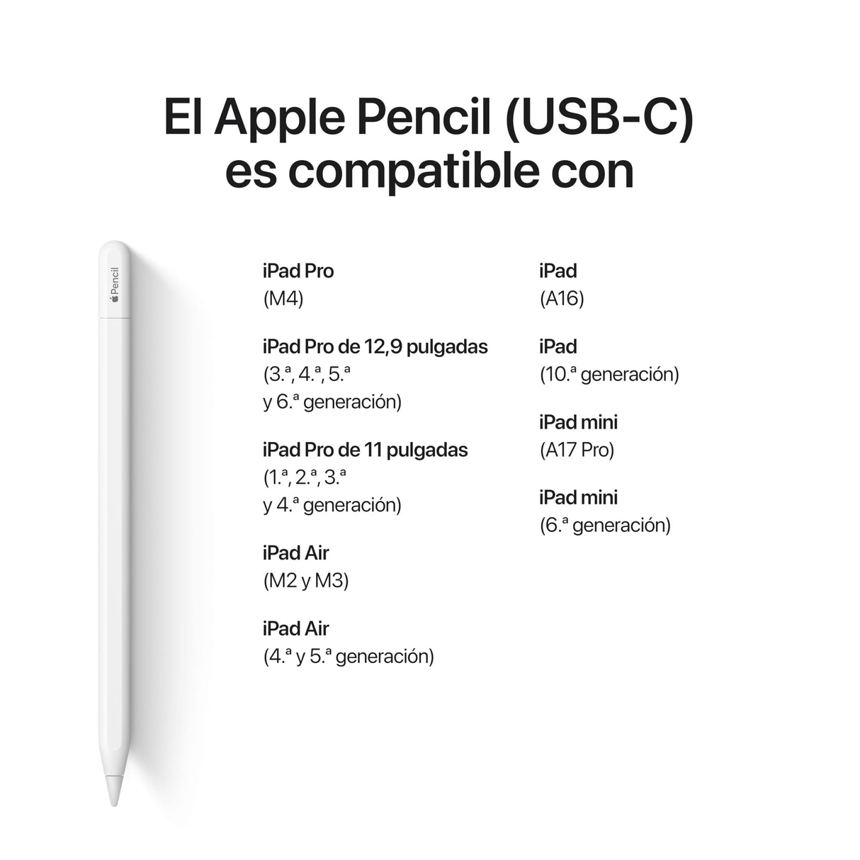 Apple Pencil (USB C): Precisión milimétrica, Baja latencia y sensibilidad a la inclinación para Tomar apuntes, Dibujar y Firmar Documentos. Se acopla de Forma magnética y se enlaza y Carga por USB-C