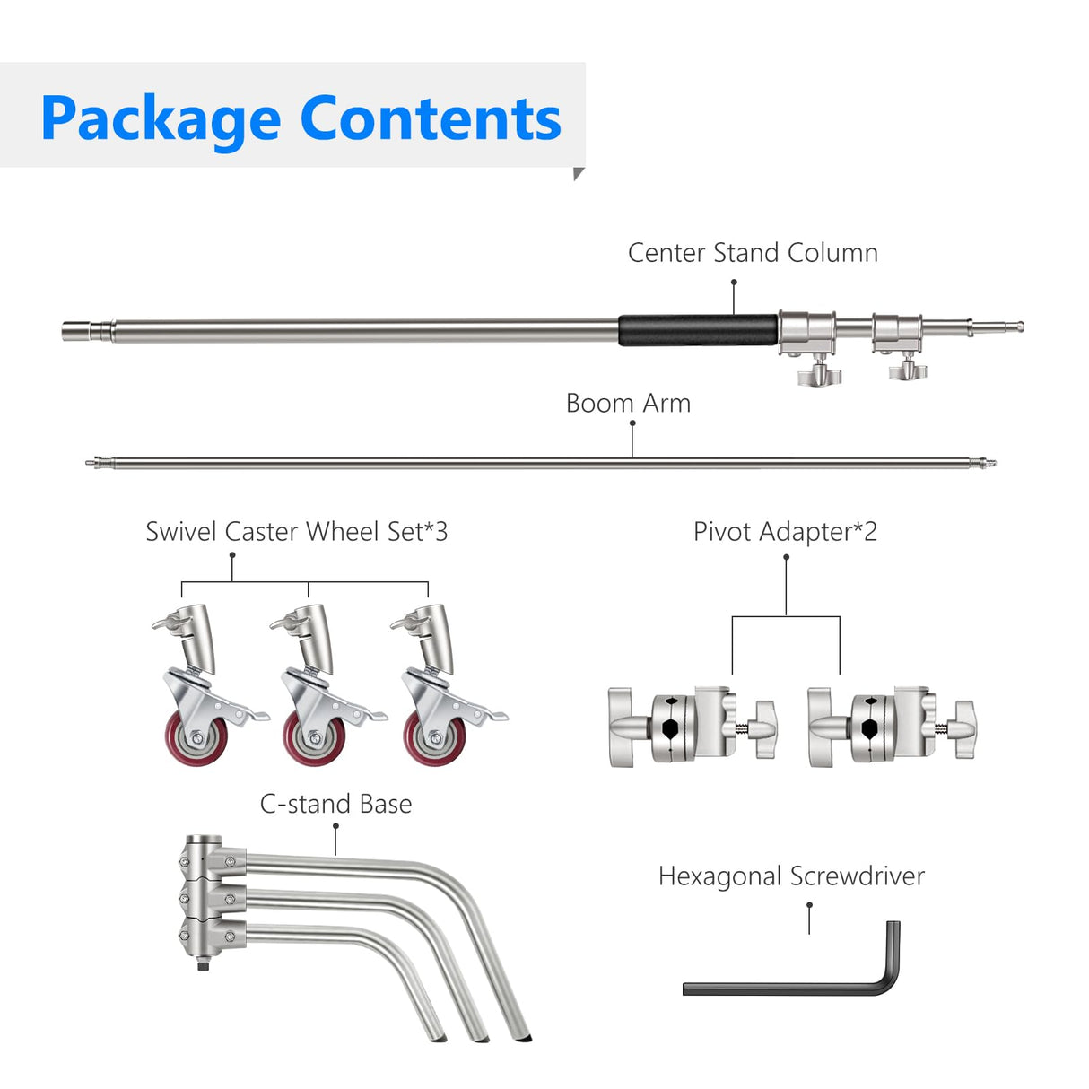 Neewer Pro 100% Metal C Soporte Luz Soporte con Ruedas Máx. Soporte Reflector Ajustable de 330CM de Altura con Brazo Articulado de 120cm y 3 Poleas