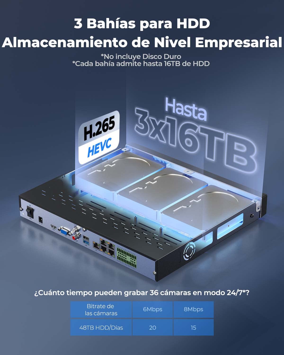 Reolink NVR 36CH, Soporta Cámaras 16MP/12MP/4K/5MP, 3 Bahías para HDD (sin HDD), Sistema Alarma O/I, 36 Canales (Conmutador PoE Necesario), RLN36